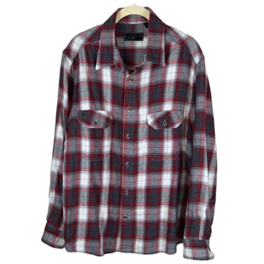 Field & Stream Red And Gray Flannel Long Sleeve Button Down Top Size M